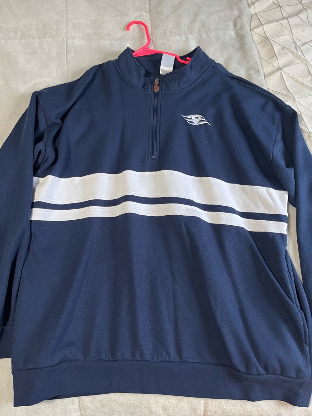Navy Half-Zip Men's Sweater with White Stripes